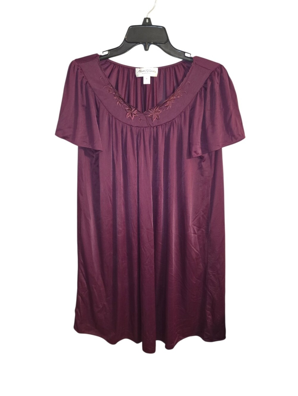 Miss Elaine Womens Maroon Nightgown,  Elegant, Oversized, Satin, Size Med, EUC